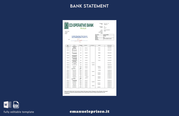 modello word di estratto conto operativo Kenya Cooperative in stile verificato
